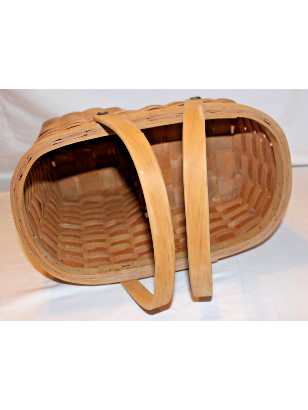 Vintage Handwoven Wooden Stair Step Basket Utility Storage Basket Carry Handle - Picture 4 of 5